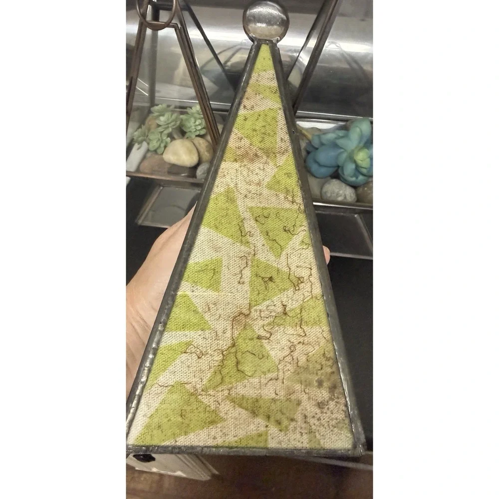 Set of 2 Pyramid Glass Metal Terrarium Lantern Candle Holders Hinged Door